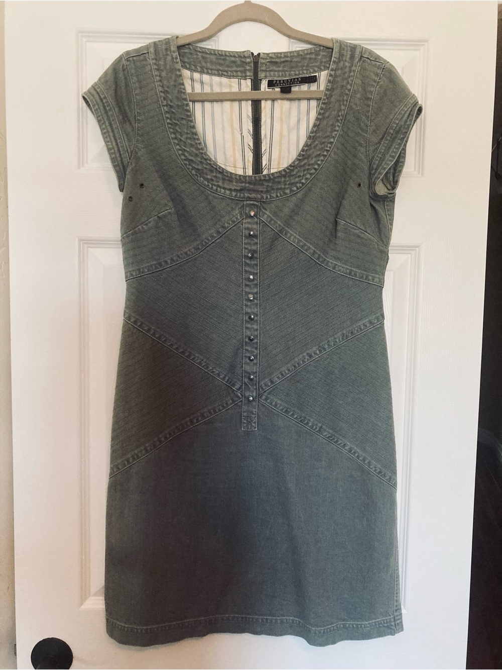 Peruvian Connection Olive Washed Short-Sleeve Denim Mini Dress